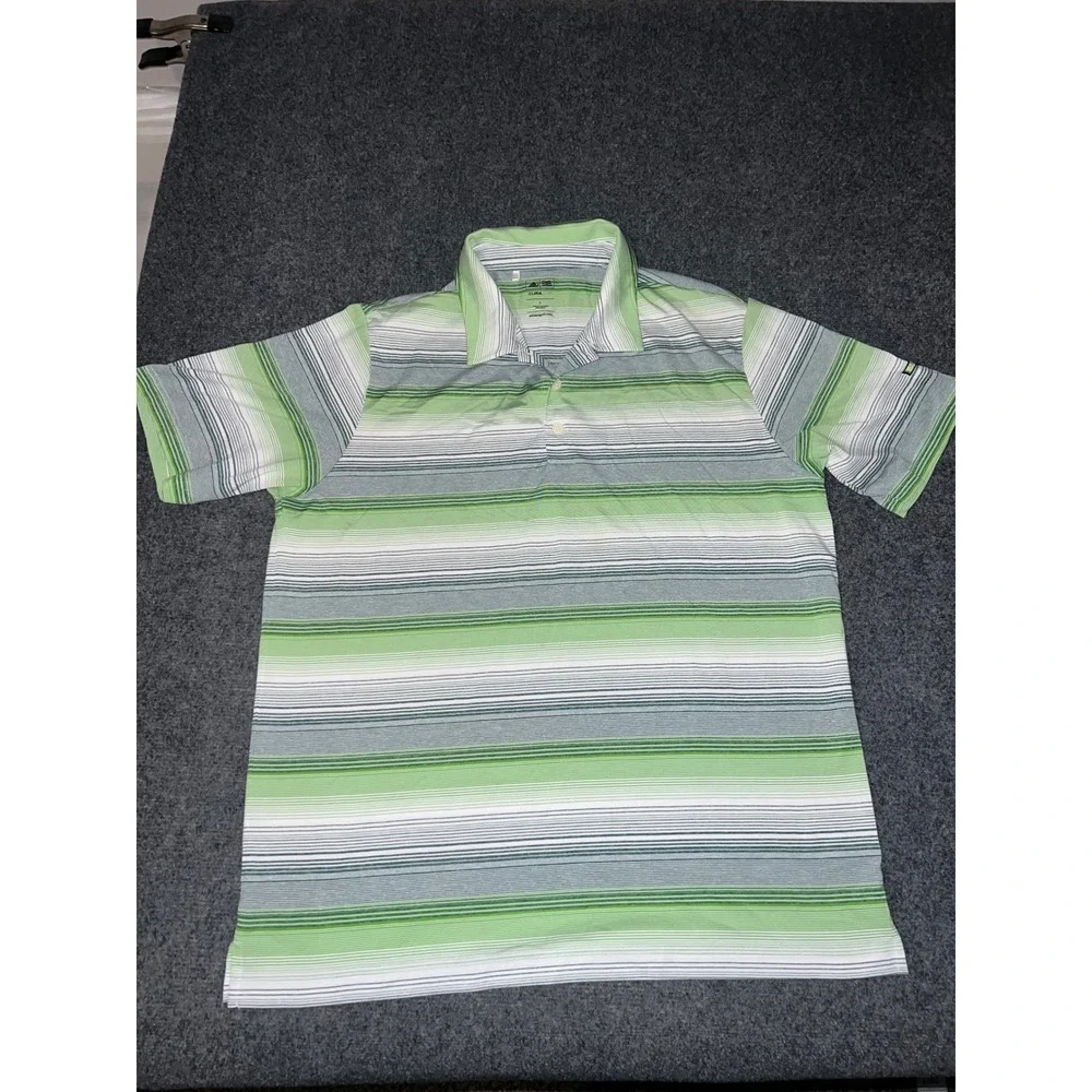 Adidas Golf Climalite Polo Shirt Mens Large Green White Striped Short Sleeve